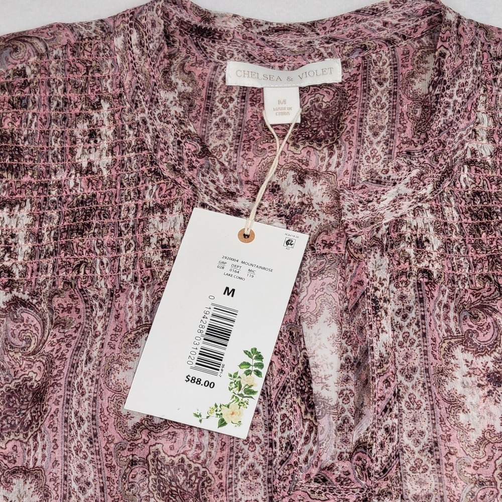 Chelsea &‎ Violet NWT Blouse, Size M. 3/4" sleeve, Floral Paisley
